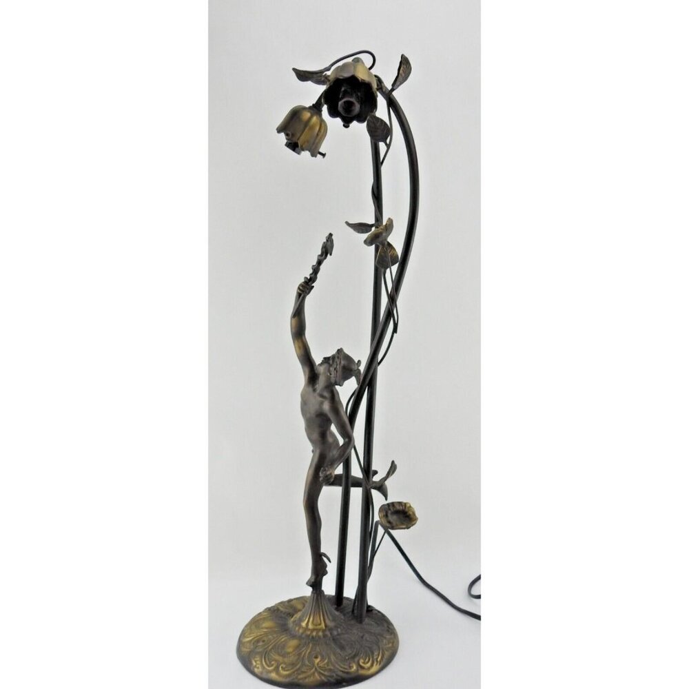 Bronze Figural Mercury Statue Lamp 23" T Floral Medical Staff - Picture 2 of 16